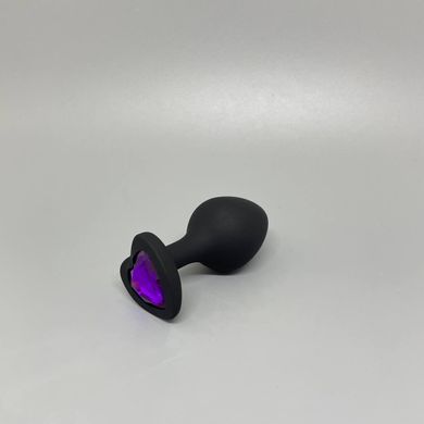 Анальна пробка з каменем Loveshop Black Silicone Heart Purple 3,5см - фото