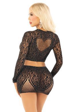 Комплект топ та спідниця Leg Avenue Rhinestone Crop Top and Mini Skirt One Size Black - фото