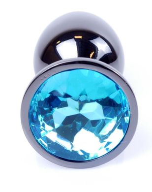 Анальна пробка з кристалом Boss Dark Silver PLUG Light Blue S (2,7 см) (недоліки лакового покриття) - фото