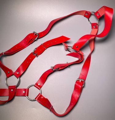 Кожаная портупея на тело Feral Feelings Harness красная