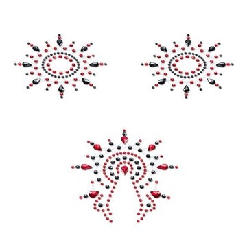 Пестіс з кристалів Petits Joujoux Gloria set of 3 - Black / Red, прикраса на груди і вульву - фото