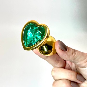 Анальна пробка з кристалом Boss Gold Heart PLUG Green S (2,7 см) (недоліки лакового покриття) - фото