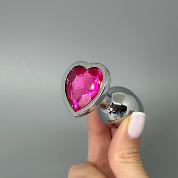 Анальная пробка со стразом Ouch! Heart Gem S серебристый/розовый (2,7 см) - фото