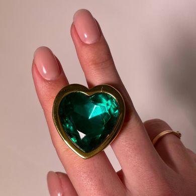 Анальная пробка с кристаллом Boss Gold Heart PLUG Green S (2,7 см) (недостатки лакового покрытия) - фото