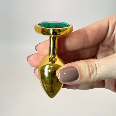 Анальная пробка с кристаллом Boss Gold Heart PLUG Green S (2,7 см) (недостатки лакового покрытия) - фото