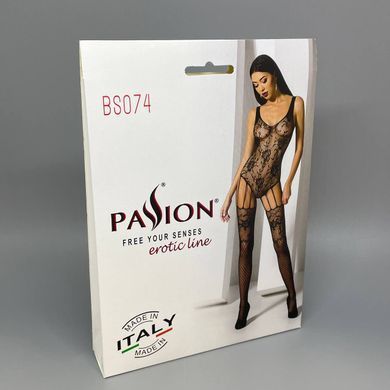 Ажурный бодистокинг с имитацией чулок Passion BS074 черный - фото