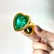 Анальна пробка з кристалом Boss Gold Heart PLUG Green S (2,7 см) (недоліки лакового покриття) - фото товару