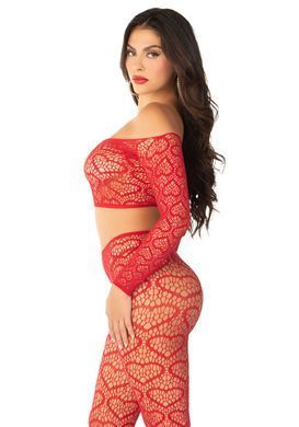 Еротичний комплект Leg Avenue Off The Shoulder Top and Footless Tights One Size Red - фото