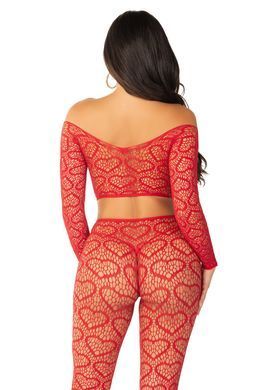 Еротичний комплект Leg Avenue Off The Shoulder Top and Footless Tights One Size Red - фото
