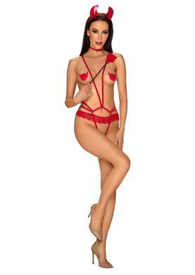 Еротичний костюм дияволиці Obsessive Evilia teddy red L/XL
