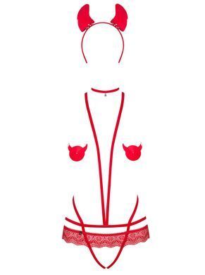 Еротичний костюм дияволиці Obsessive Evilia teddy red L/XL