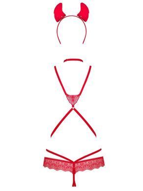 Еротичний костюм дияволиці Obsessive Evilia teddy red L/XL