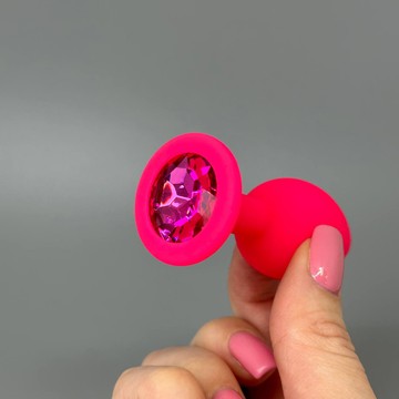 Анальна пробка з кристалом CRYSTAL Soft Silicone Pink Silicone Pink-Rhodolite S - фото