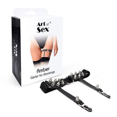 Гартер на ногу для панчіх серце з шипами Art of Sex Amber, Чорний