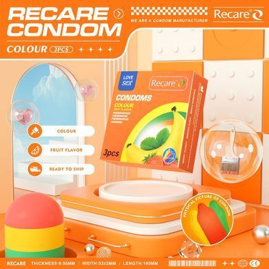 Презервативи кольорові з ароматом фруктів Recare Color Fruit Flavour Condoms 3 шт - фото
