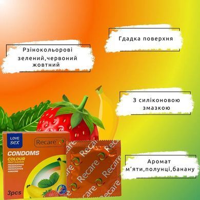 Презервативи кольорові з ароматом фруктів Recare Color Fruit Flavour Condoms 3 шт - фото