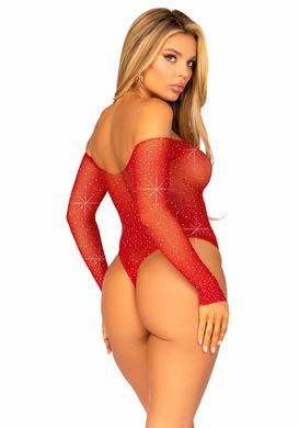 Эротическое боди Leg Avenue Crystalized fishnet bodysuit Red OS