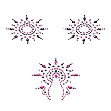 Пестіс з кристалів Petits Joujoux Gloria set of 3 - Black / Pink, прикраса на груди і вульву - фото