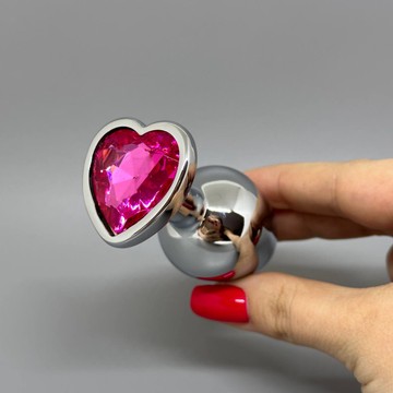 Анальна пробка зі стразом Ouch! Heart Gem M сріблястий/рожевий (3,4 см) - фото