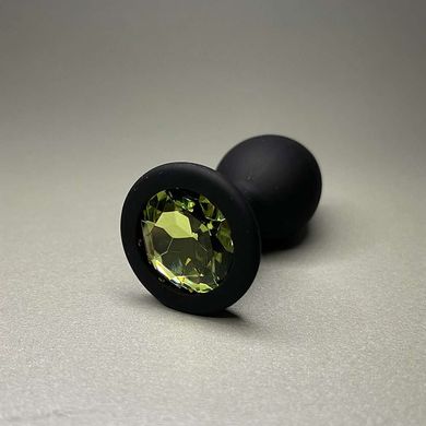 Силіконова анальна пробка - чорна з салатовим кристалом (2,8 см) - фото