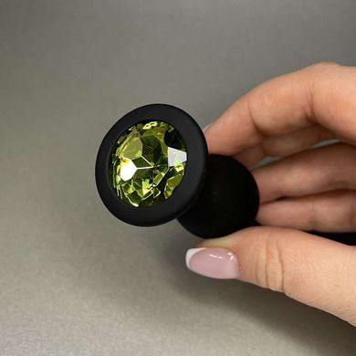 Силиконовая анальная пробка - черная с салатовым кристаллом (2,8 см) - фото