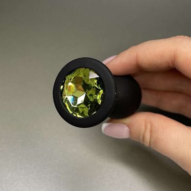 Силиконовая анальная пробка - черная с салатовым кристаллом (2,8 см) - фото
