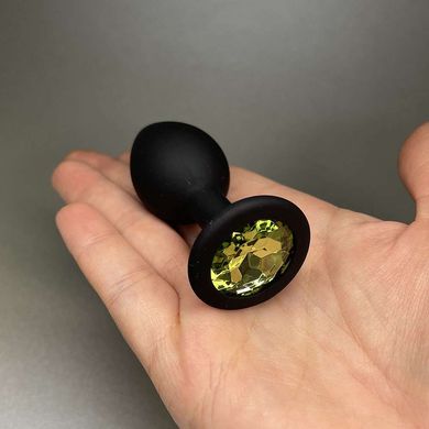 Силіконова анальна пробка - чорна з салатовим кристалом (2,8 см) - фото