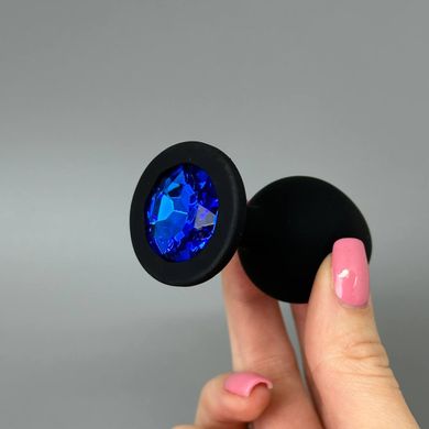 Анальна пробка з кристалом CRYSTAL Black Silicone Sapphire M (3,5 см) - фото