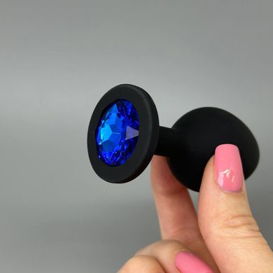 Анальна пробка з кристалом CRYSTAL Black Silicone Sapphire M (3,5 см) - фото