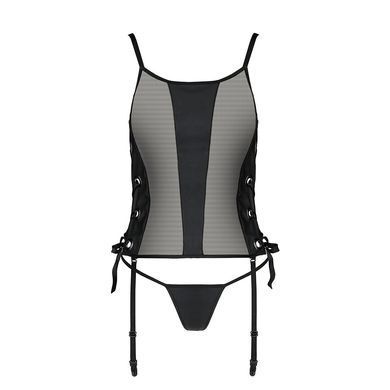 Корсет з люверсами, знімними пажами та трусики Passion Malwia Corset black L/XL