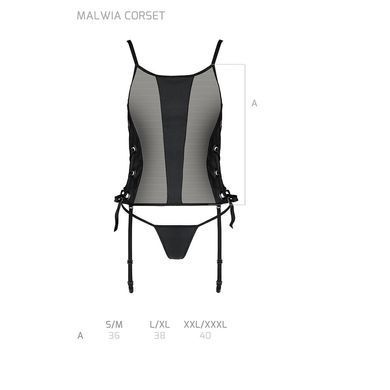 Корсет з люверсами, знімними пажами та трусики Passion Malwia Corset black L/XL