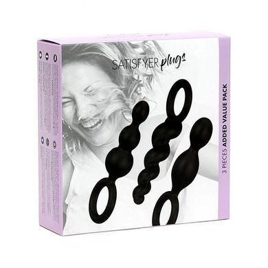 Satisfyer Plugs - набір анальних іграшок чорний (пом'ята упаковка) - фото