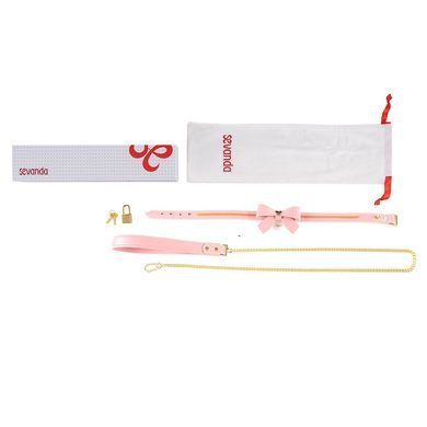Ошейник с поводком LOCKINK SEVANDA Love Heart Butterfly Leather Collar Set Pink - фото