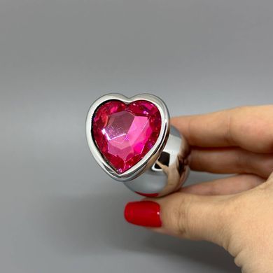 Анальна пробка зі стразом  (3,4 см) Ouch! Heart Gem M сріблястий/рожевий - фото