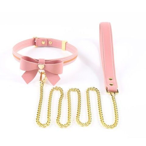 Ошейник с поводком LOCKINK SEVANDA Love Heart Butterfly Leather Collar Set Pink - фото