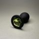 Силіконова анальна пробка - чорна з салатовим кристалом (2,8 см) - фото товару