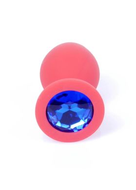 Анальна пробка зі стразом Boss 3,5см Plug-Jewellery Red Medium Blue М - фото