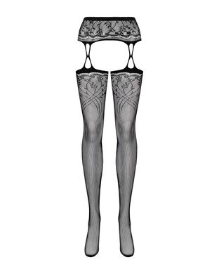Еротичні колготки-бодістокінг Obsessive Garter stockings S206 black S/M/L, імітація панчіх і пояса - фото