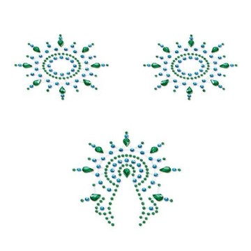 Пестіс з кристалів Petits Joujoux Gloria set of 3 - Green / Blue, прикраса на груди і вульву - фото