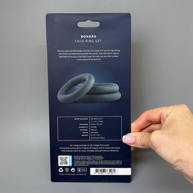 Набір ерекційних кілець Boners 3-Piece Cock Ring Set Grey - фото