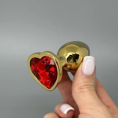 Анальная пробка со стразом (2,7 см) Ouch! Heart Gem S золотистый/красный - фото