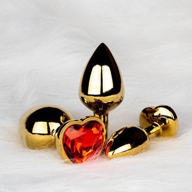 Анальная пробка со стразом (2,7 см) Ouch! Heart Gem S золотистый/красный - фото