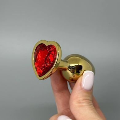 Анальная пробка со стразом (2,7 см) Ouch! Heart Gem S золотистый/красный - фото