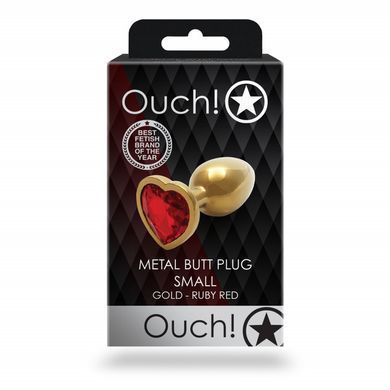 Анальная пробка со стразом (2,7 см) Ouch! Heart Gem S золотистый/красный - фото