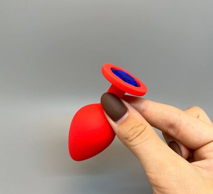 Анальная пробка с камнем Boss 3,5см Plug-Jewellery Red Medium Blue М - фото