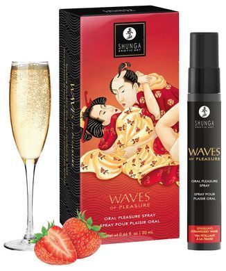 Спрей для усиления слюноотделения Shunga Waves of Pleasure Strawberry Sparkling Wine 20 мл клубничное вино - фото