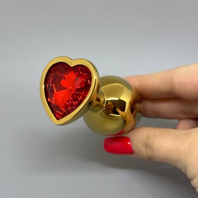 Анальна пробка зі стразом Ouch! Heart Gem M золотистий/червоний (3,4 см) - фото