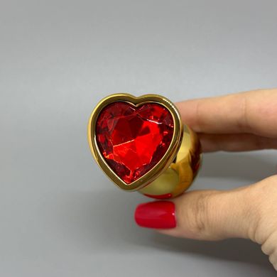 Анальна пробка зі стразом Ouch! Heart Gem M золотистий/червоний (3,4 см) - фото