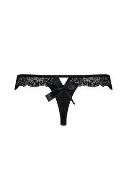Кружевные трусики-танга с бантиком Passion Naja Thong black L/XL