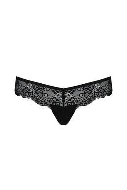 Кружевные трусики-танга с бантиком Passion Naja Thong black L/XL